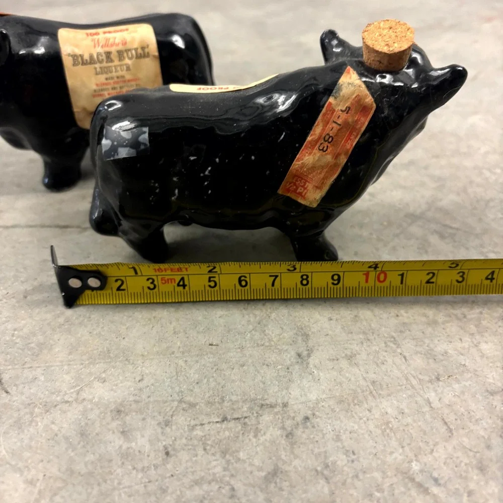 Vintage Wilsher's Black Bull Mini Ceramic Decanters Set of 2 Scotch Whisky Bulls
